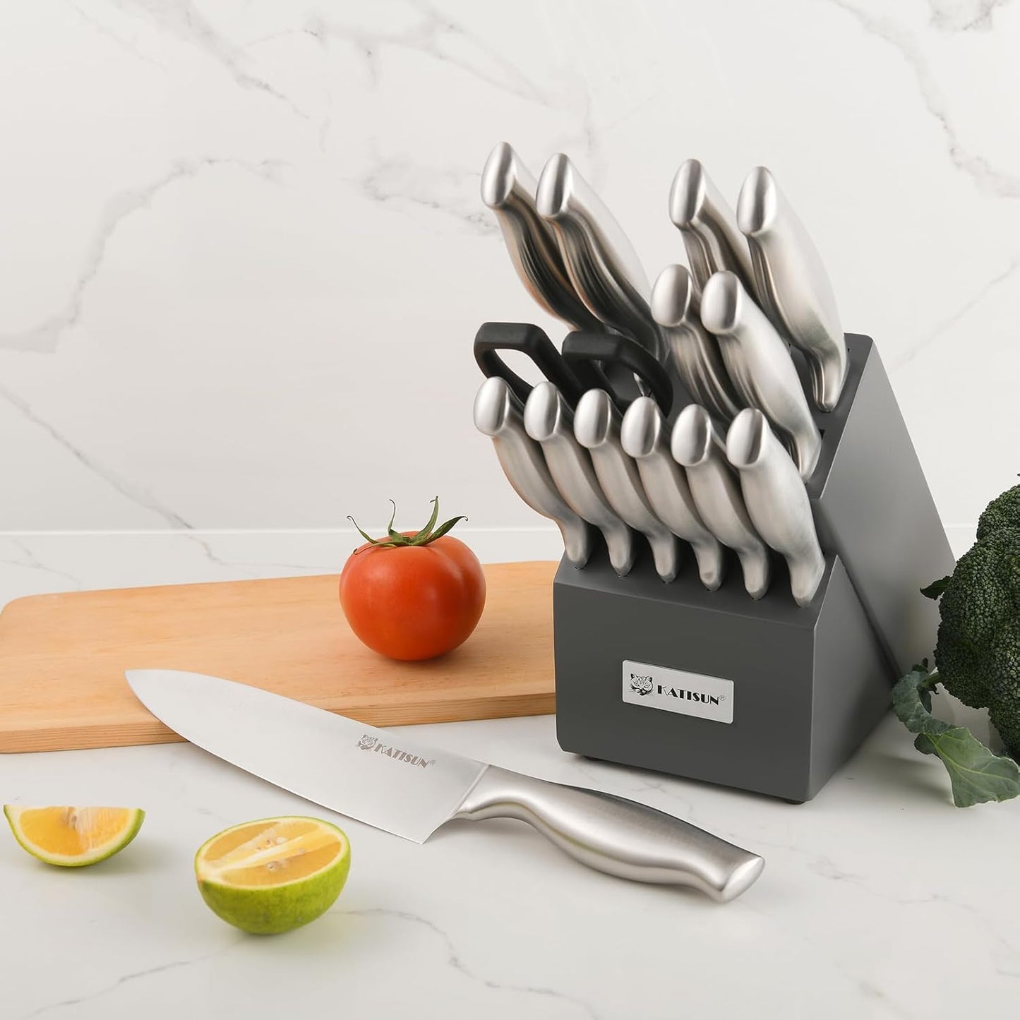 Kitchen Knife Set, 15 Pieces Knife Set With Block