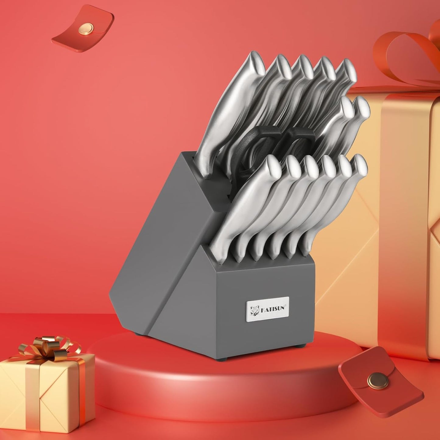Kitchen Knife Set, 15 Pieces Knife Set With Block