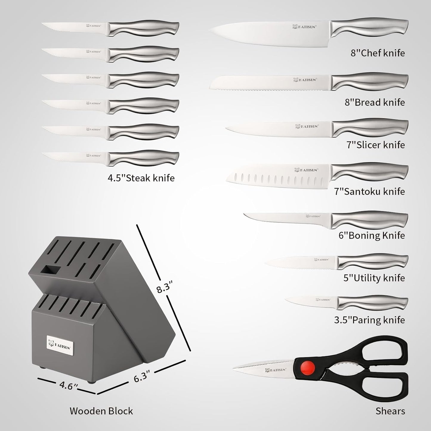 Kitchen Knife Set, 15 Pieces Knife Set With Block