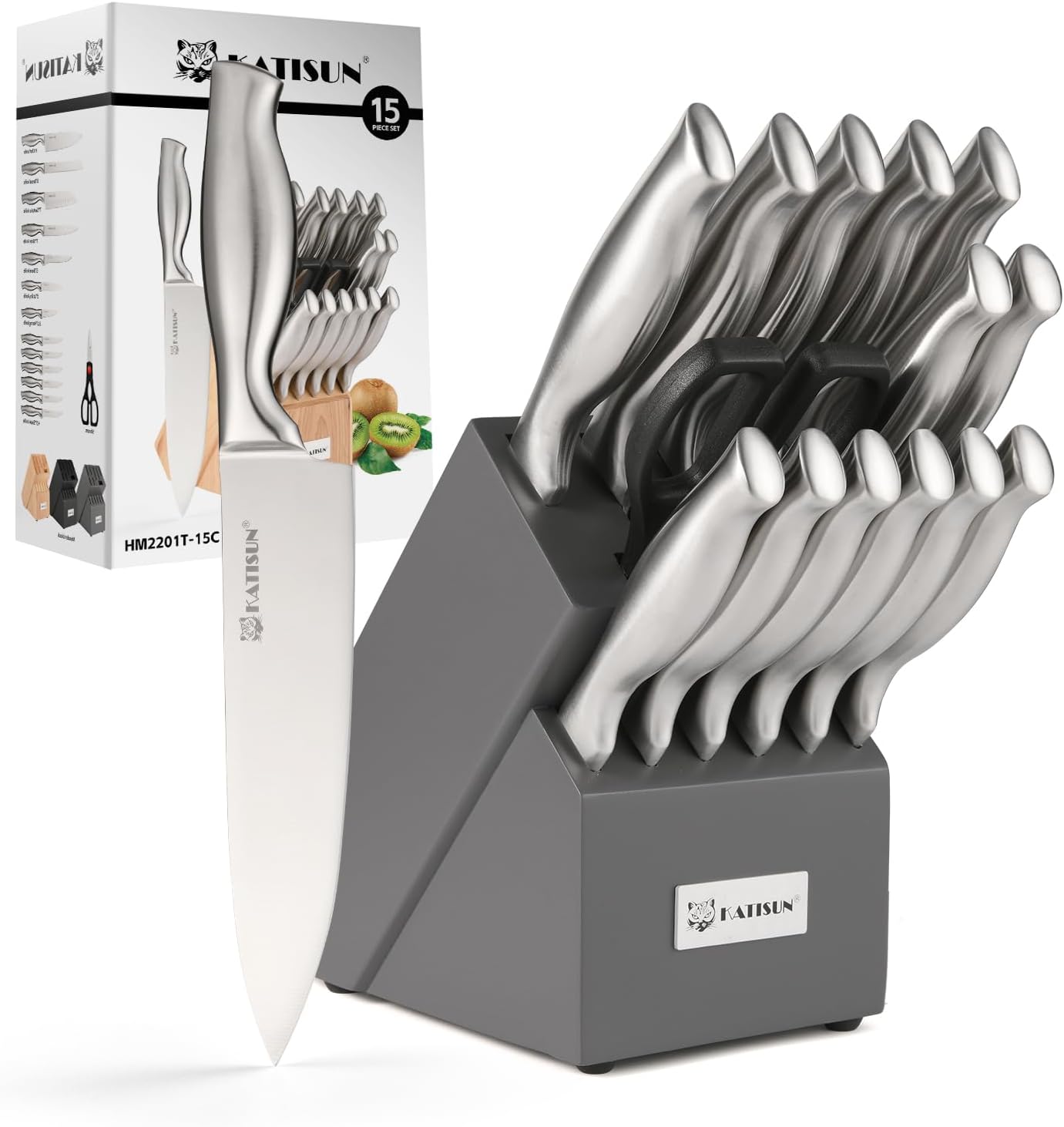 Kitchen Knife Set, 15 Pieces Knife Set With Block